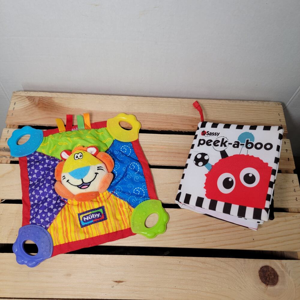 Set of 2 Infant Toys: Sassy Book & Nuby Teething Blanket